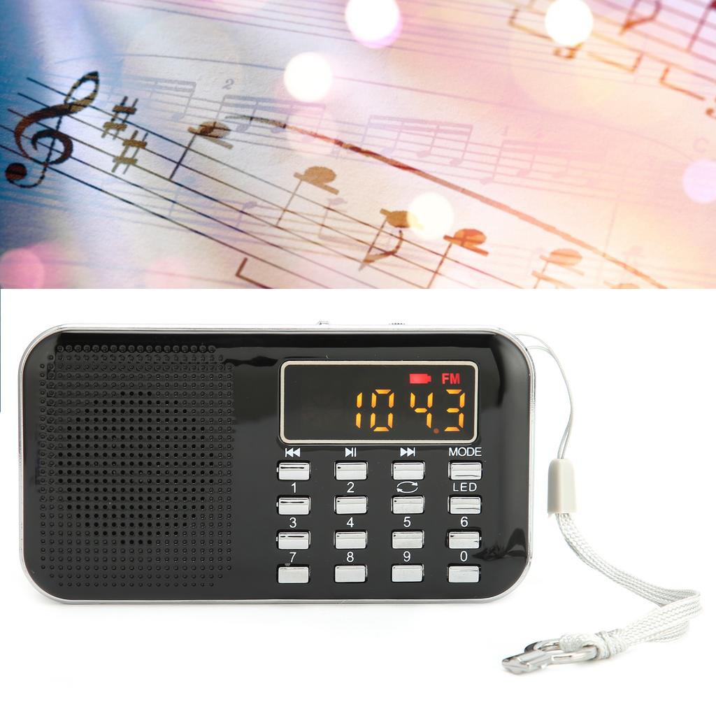 Digital Radio Mini Portable Radio Subwoofer Card MP3 Player Bass Speaker for SeniorBlack