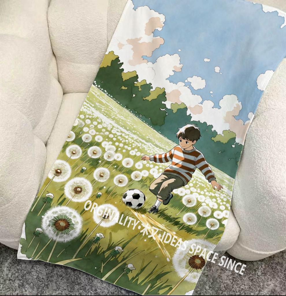 Boys' Football Dandelion Field Beach Towel Patterned Sunscreen And Windproof Suitable For Swimming Pool Camping Travel