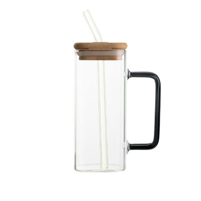 Glass Water Cup Milk Cup Tea Cup Breakfast Beverage Cup High Borosilicate Square Color Handle Glass Water Cup