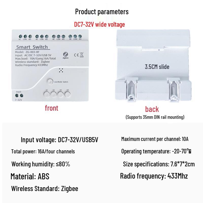 Tuya Zigbee 4-Channel Smart Control Module with Wireless Dual Control and Multi-Control Remote.