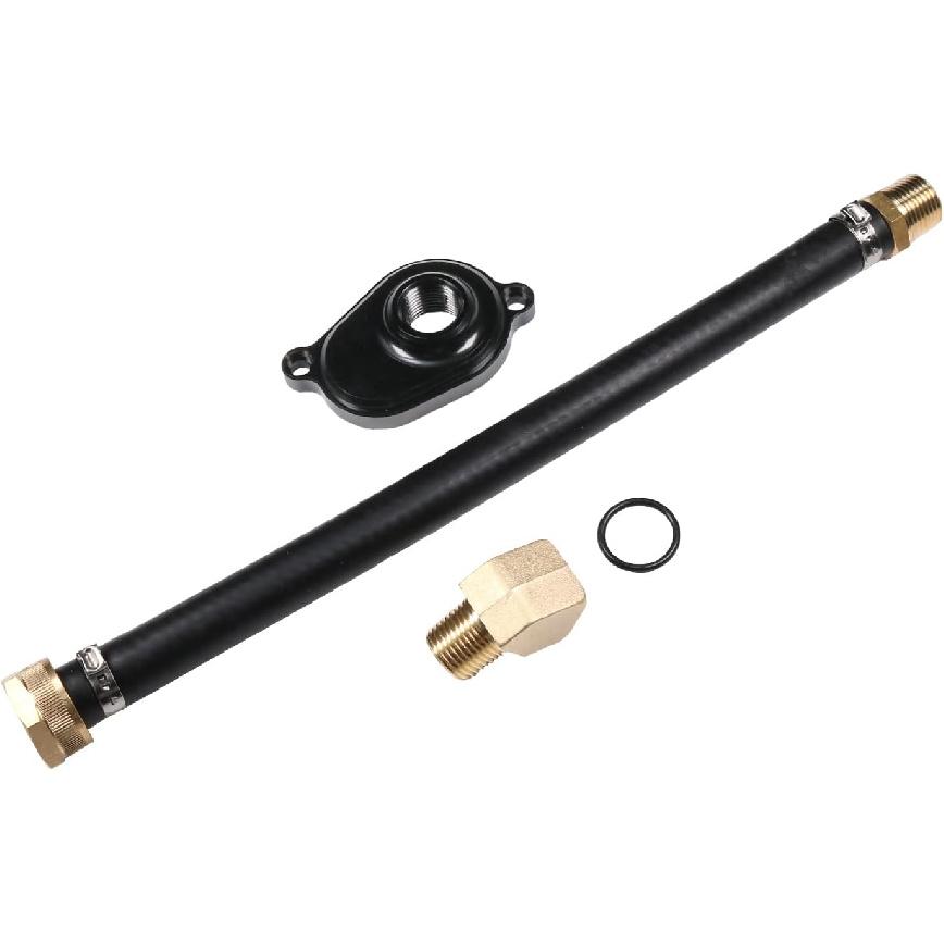 CARMOCAR 6.0L Oil Cooler Flush Kit with Black Aluminum Anodize Adapter replacement for Ford 2003 2004 2005 2006 2007 2008 2009 2010 Diesel