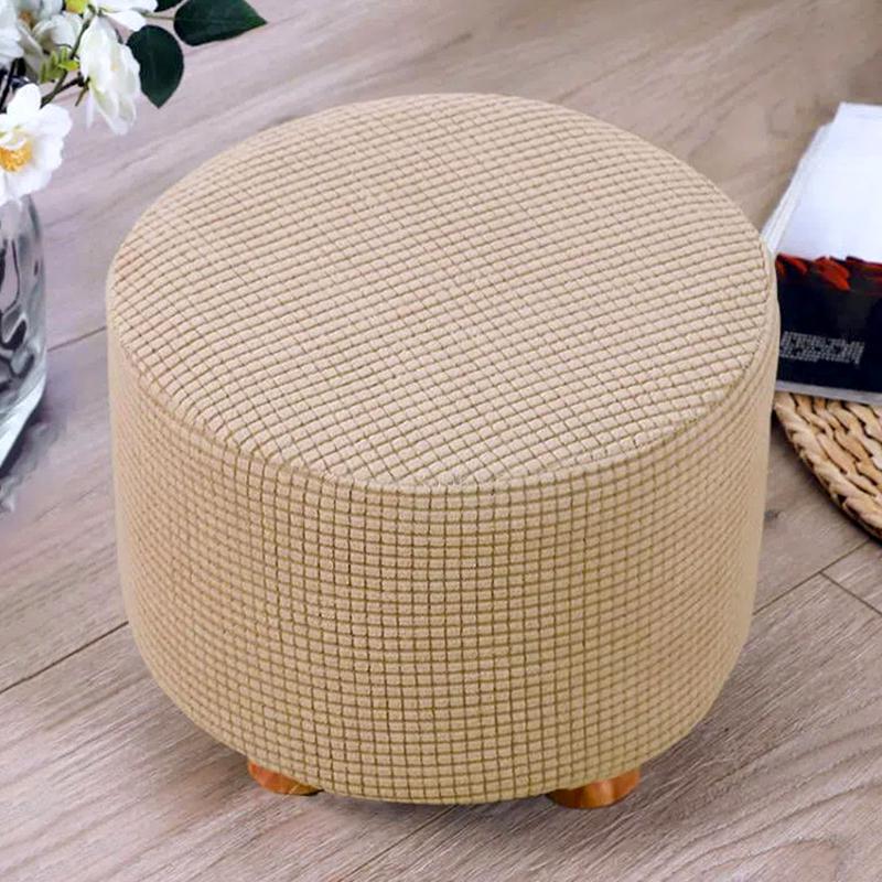 1Pc Round Seat Cover Elastic Protector Soft Pouffe Stool Removable Flannel Stool Cover Footstool