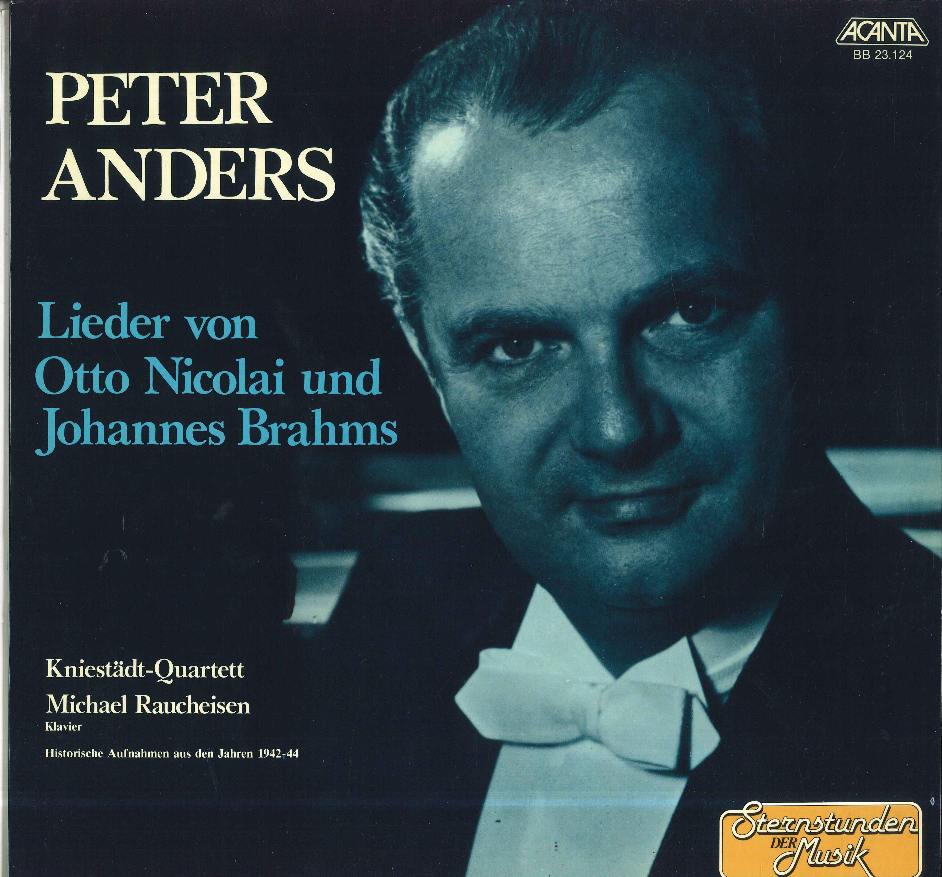 LP Record PETER ANDERS KNIESTADT QUARTETT M  Lieder Von Otto Nikolai Und Johanne BB23124 ACANTA 1979 Germany Classical Used