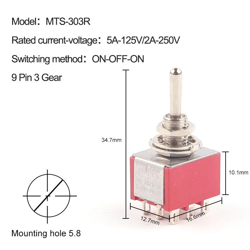 5PCS Miniature Toggle Switch   MTS-102/103/202/203/302/304/402/403 ON-ON  ON-OFF-ON 5A125V 2A250V 3/6/9/12 Pin Mounting 6mm
