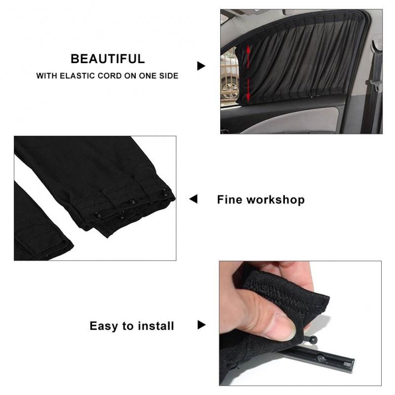 2pcs Universal Car Sun Shade Side Window Curtain Auto Foldable Uv Protection Black Pure Cloth Sun Visor Blinds Cover Car-Styling
