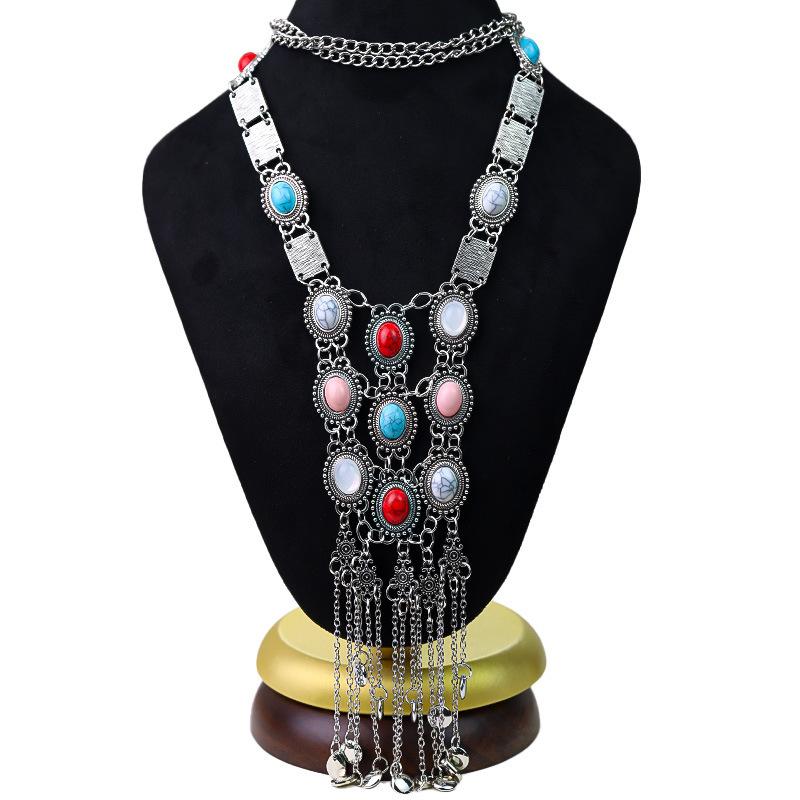 1Pc Women Retro Ethnic Style Long Tassel Sweater Necklaces Exaggerated Women's Bohemian Chain