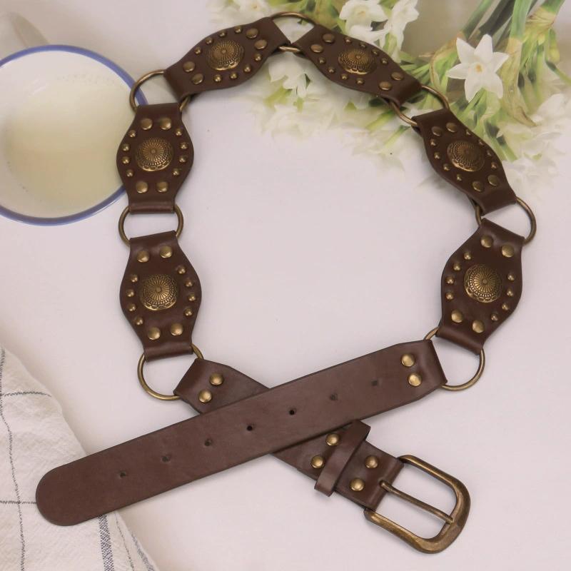 American Retro Rivet Metal Buckle Belt Women'S Spliced Belt Millennial Spicy Girl Y2K Design Sense Strap Waist Rope