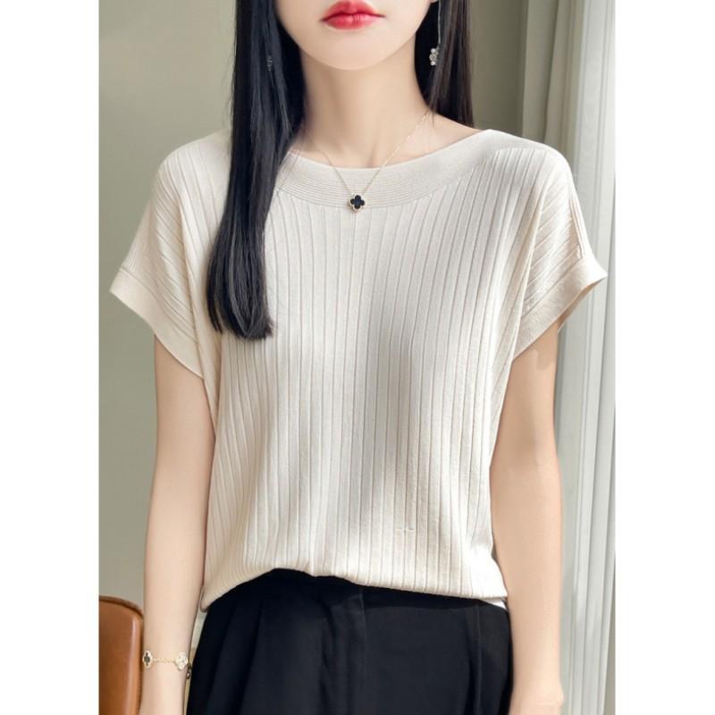 Women's Summer Ice Silk Knit Short-sleeved Bottoming T-shirt Casual Loose Thin Tops