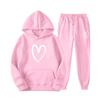 Felpa e Pantaloni da Ginnastica Autunnali Set 2 Pezzi Oversize Tinta Unita Stampa Cuore Felpe con Cappuccio+Pantaloni Jogger Fitness Set Donna Y2k Completi Pantalone