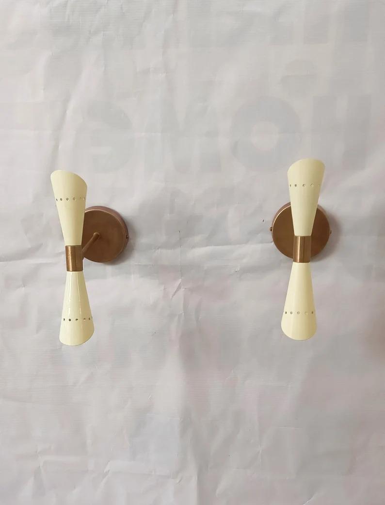 

Mid Century Italian Brass Diabolo Wall Sconce - White Set of 2 вершковий