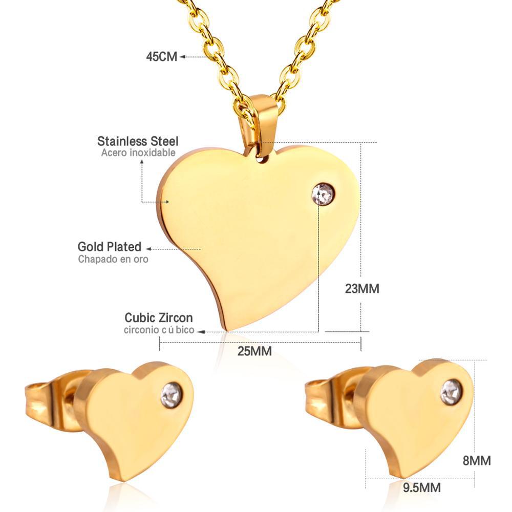 Love Earrings Necklace Set Fashion Sweet Necklace Cut Stainless Steel Jewelry Set Women