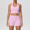 Cross-Border Halter Sports Vest & High-Waist Pocket Yoga Shorts Set
