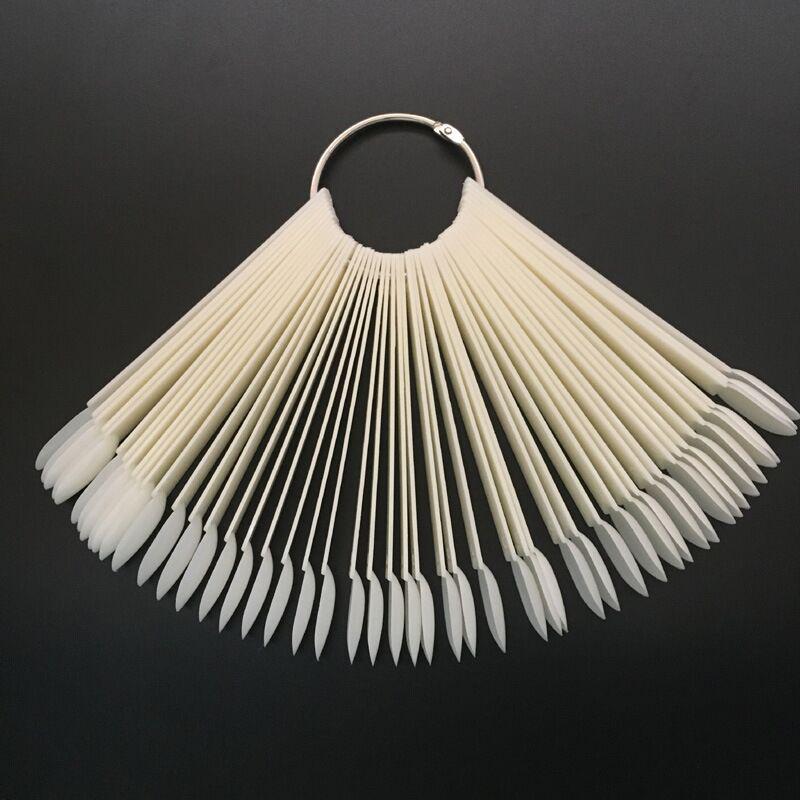 Nail Display Fan - 50 Colors, Gel Polish Swatch, Transparent Tips, Round Head