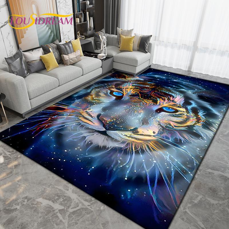 Cartoon Tiger Lion Wolf Animal Area Rug,Carpet Rug for Living Room Bedroom Sofa,Doormat Kitchen Bathroom Non-slip Floor Mat Gift