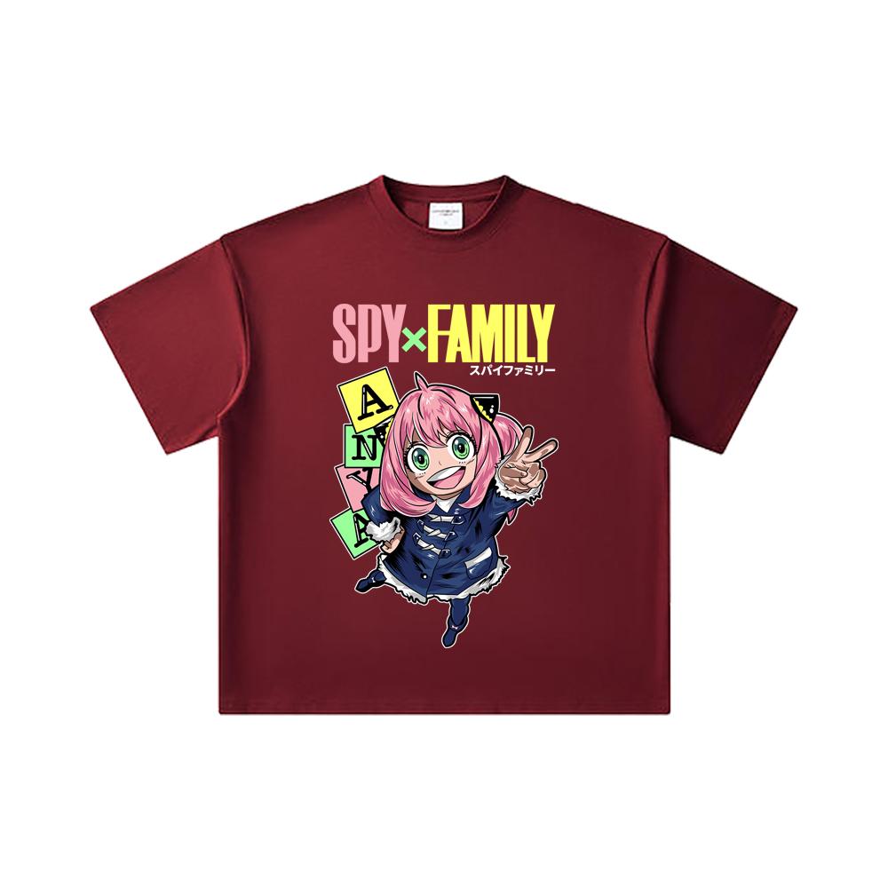 

260 GSM Double Yarn 32 Count 100% Cotton Spy Family V5 Anya Print Unisex Heavy Cotton T Shirt 2XL вина червоного кольору