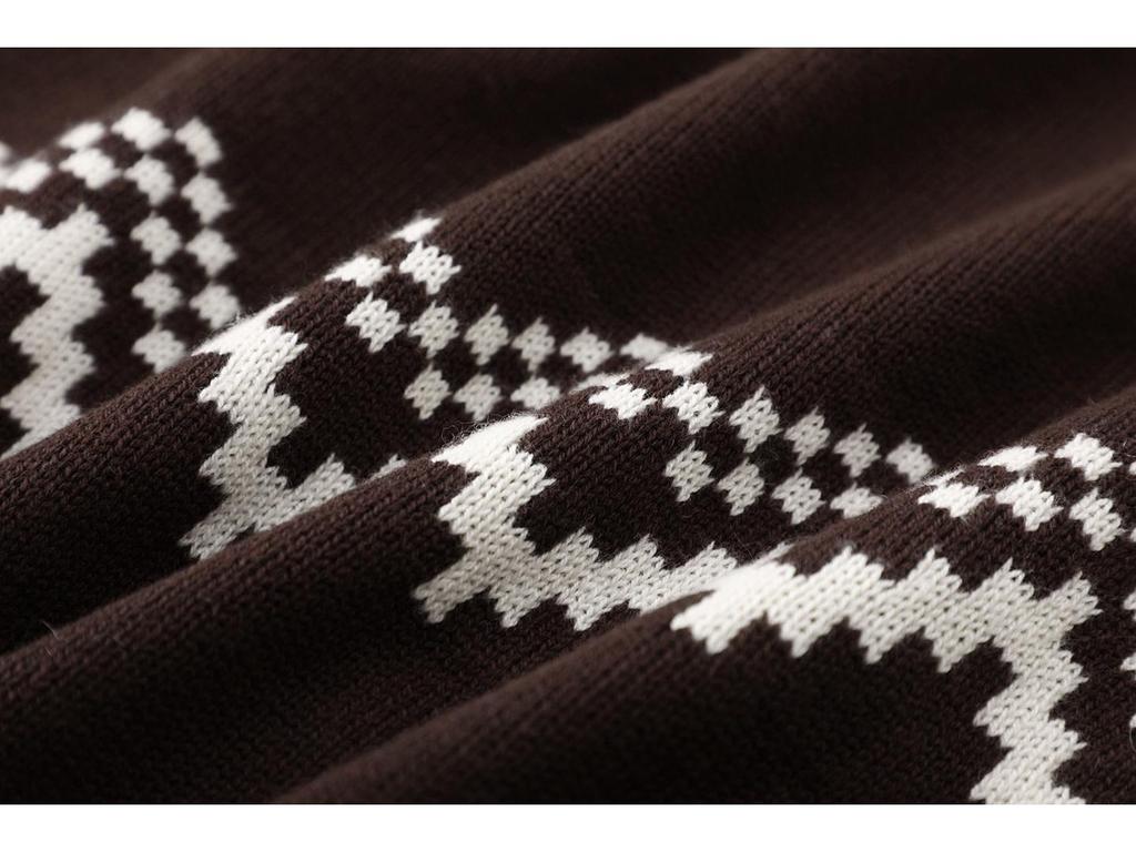 Erhältlich: Damen Strickjacke im Y2K Retro-Stil, Intarsienmuster, Braun, Herbst 2025 - Lässig & Vielseitig