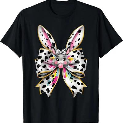 Cute Easter Bunny Face Coquette Bow Day Girls Women T Shirt