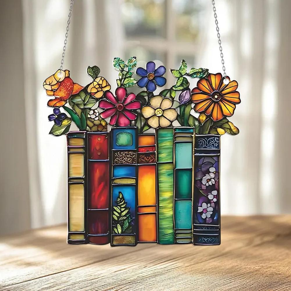 2D/Flat DIY Book Ornament Stained Glass Window Hanging Acrylic Bookish Gifts For  Reader Shelf  Home Wall Decoration Crafts