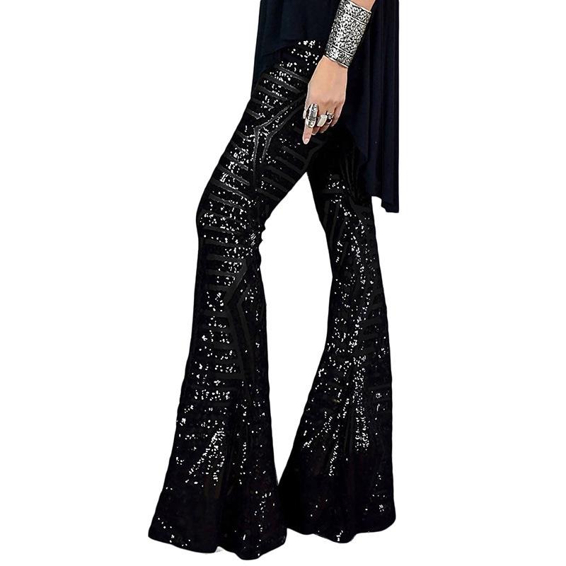 2025 Summer Women's High Waist Sequin Patchwork Wide-Leg Pants - European and American Casual Fashion Trend