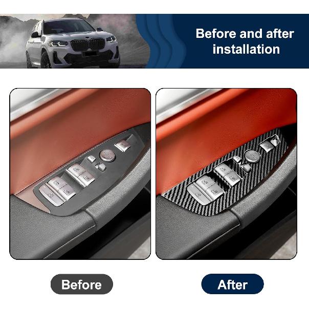 For BMW X3 X4 G01 G02 2018-2023 Window Switch Panel Cover, BMW 3/4 Series Accessories Carbon Fiber Pattern Door Control Button Panel Interior Trim