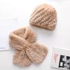 Soft Rabbit Fur Hat for Women Knitted Thick Warm Beanie Scarf Set