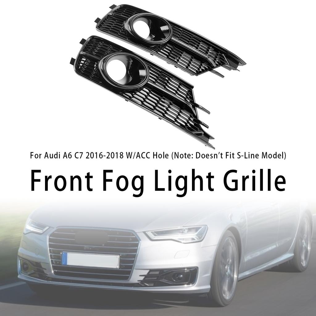 Pair Front Bumper Lower Light Cover Grille 4G0807647A 4G0807648A Fit A6 C7 2016-2018 W/ACC Hole