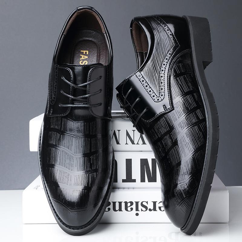 Men's leather shoes business dress genuine leather Korean version black 2025 new autumn soft surface platform wedding groom shoes
