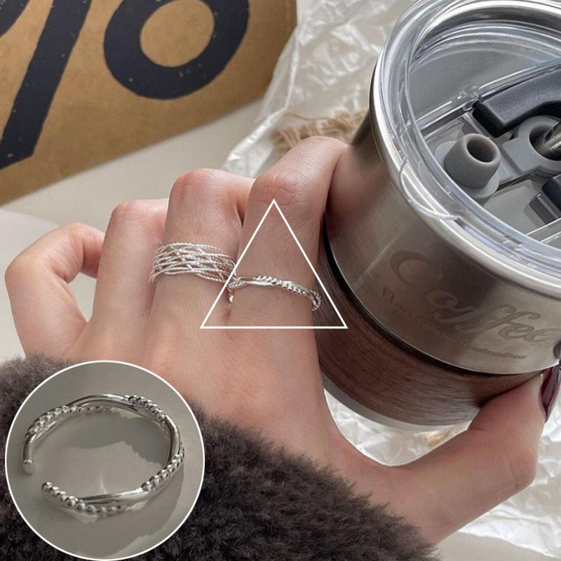 Korean S925 Silver Cross Military Flower Ring: Retro, Adjustable, Fashionable Hip-Hop Index Finger Design for Women.