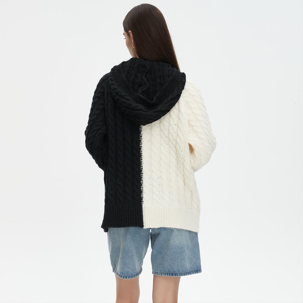 DIMANAF 2025 Herbst Neu Damen Lange Jacke Reißverschluss Pullover Mantel Patchwork Mantel Stricktaschen Pullover