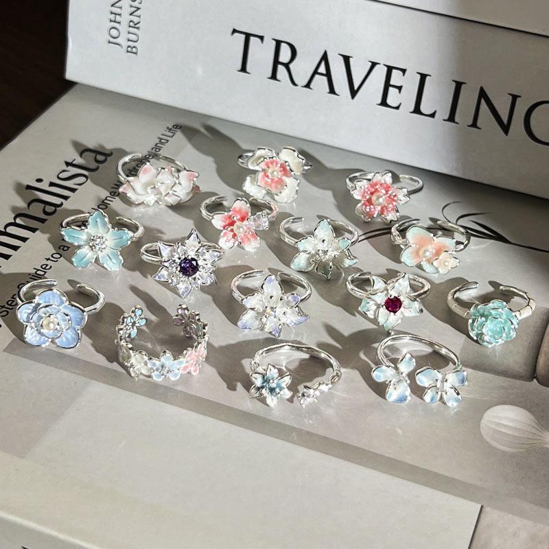 Elegant Watercolor Gradient Enamel Flower Ring for Women – Fashionable, Artistic Style, Index Finger Accessory, Light Luxury & Versatile Design.