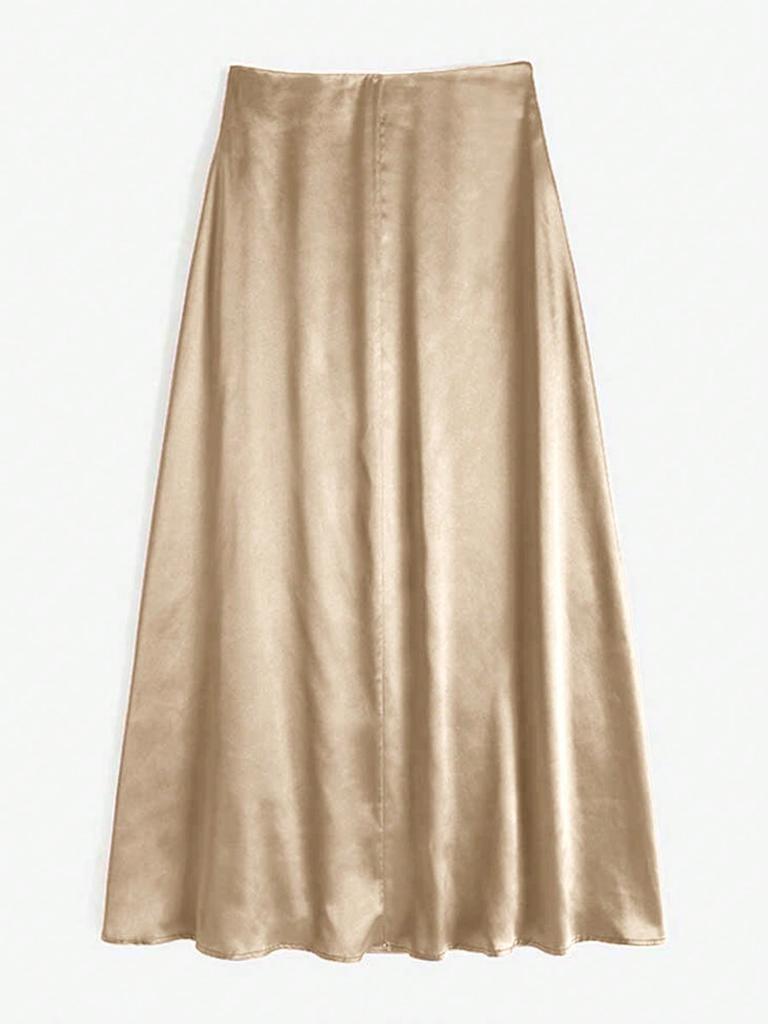 Women Elastic High Waist Satin Zipper Back Mermaid Hem Casual Comfort Skirt Elegant Chic Luxury Fashion Solid Silk Fabric With No Wrinkle