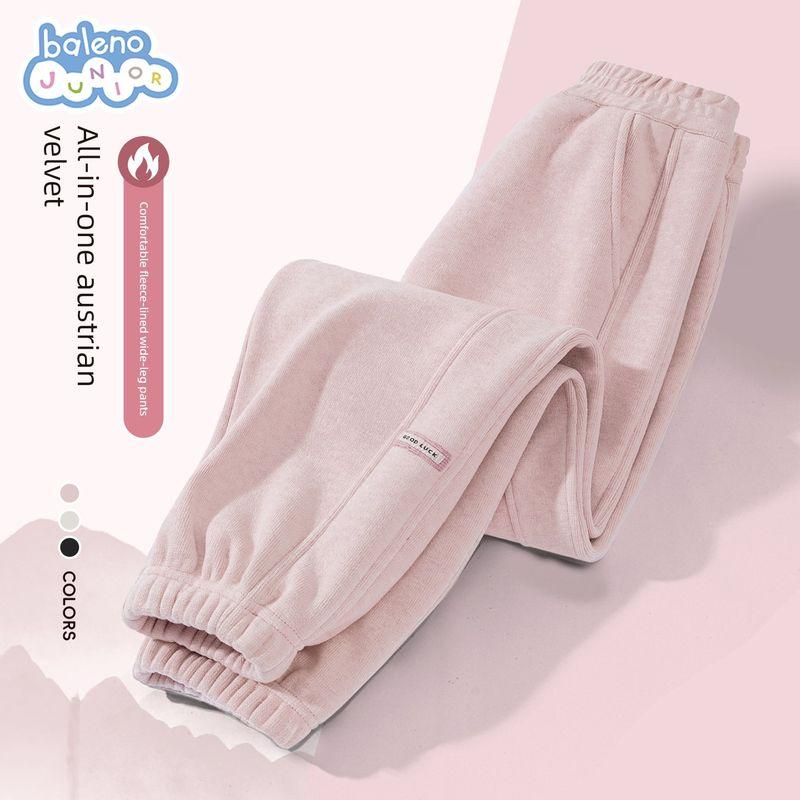 Baleno Girls  Pants Autumn and Winter 2025 New Style Little Girls  Fleece-Lined Warm Sweatpants Children s Winter Casual Pants Powder#Solid Color 130
