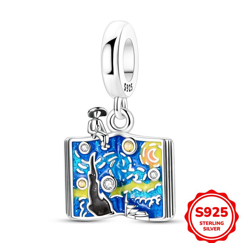 Copper Blue Series Charms Bead Inlaid Zirconium Heart Moon Palm Eye Pendant Fit Bangle Bracelet Diy Jewelry Marking