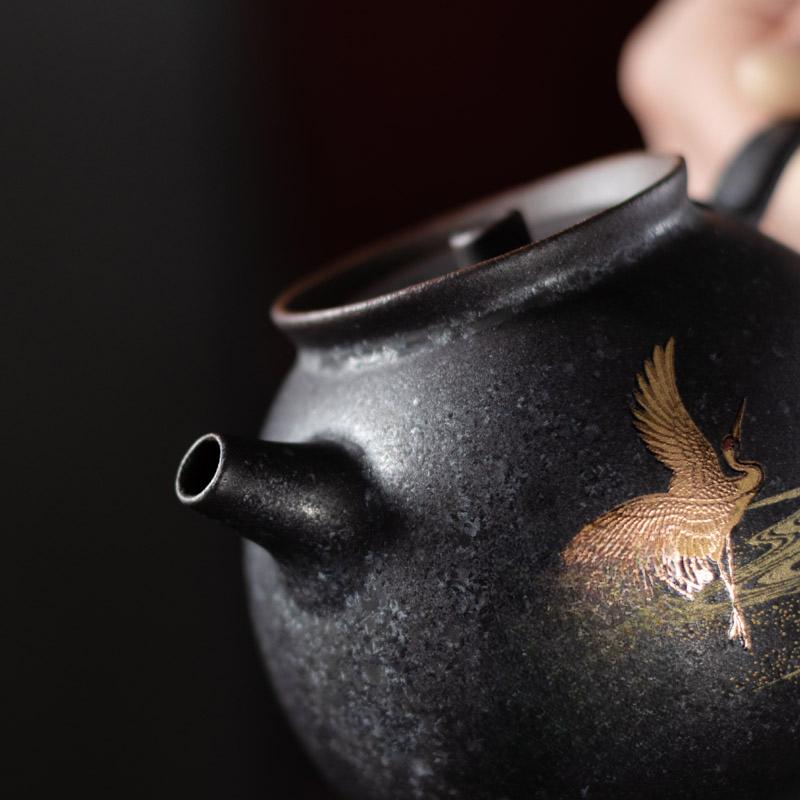 Silver-spotted Black Ceramic Teapot Rough Pottery Small Crane Pot Retro Household Ceramic Kung Fu Tea Set
