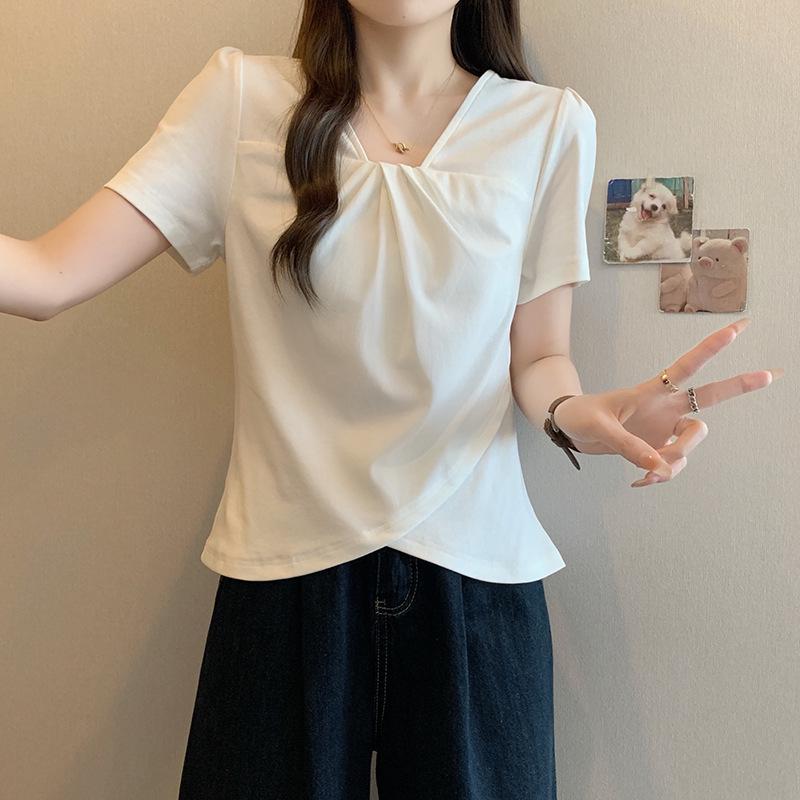 2026 Spring/Summer Plus Size Women s V-neck Irregular Short Sleeve T-shirt 4XL