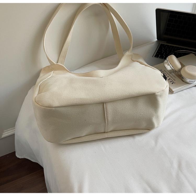 2025 Minimalist Large-Capacity Canvas Shoulder Tote with Embroidery