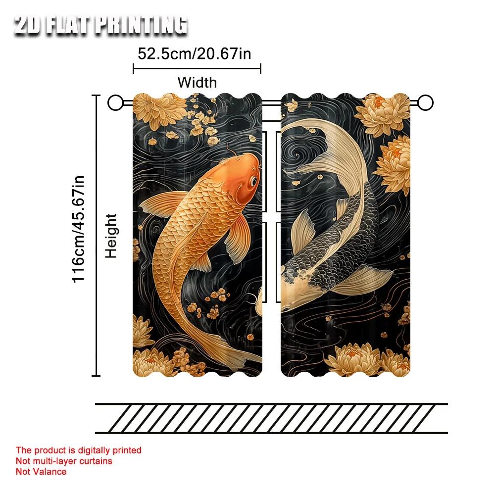 2pc    Window Drapes koi Versatile Polyester  Without Electricity Festive Backdrops Suitable for Party Decor