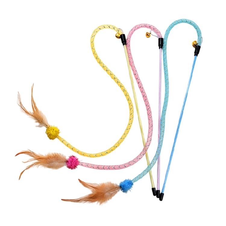 

3Pieces Soft Feathered Interactive Cats Wand Toy Set Flexible Mesh Tube Design Enhances Agilities And Mental Focusing 1