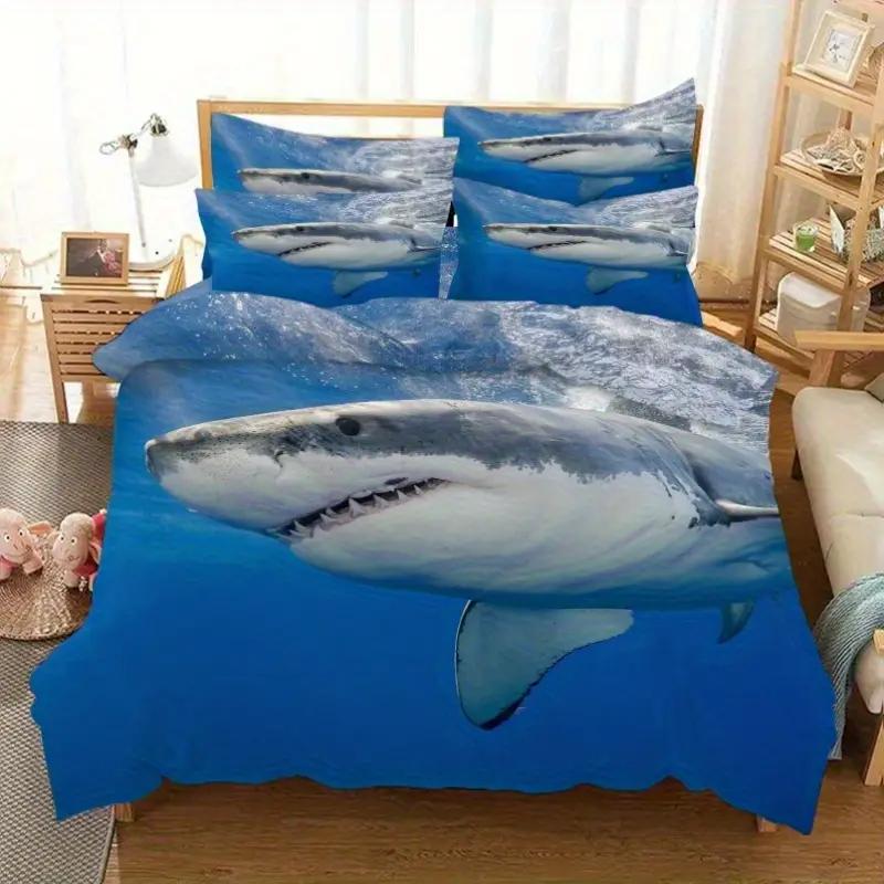 

2/3pcs Oceanic Shark Bedding Set, High-Definition Digital Print Duver Cover, 3D Pattern, Soft & Skin-Friendly, Bedroom EU Single(135x200cm)