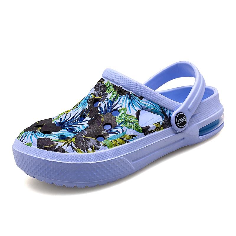 Summer Women Floral Graffiti Clogs Sandals Cute Shoes Men Sandals Couple's  Air Cushion Flat Sandals Slippers Garden Shoes