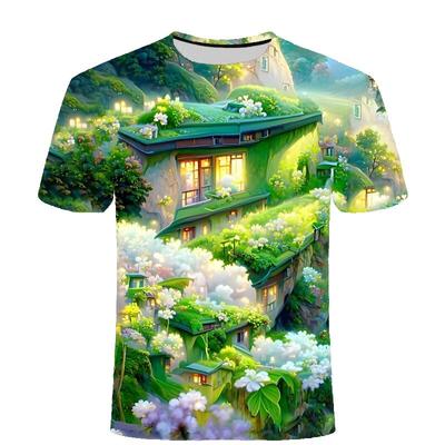 2024 Sommer Neues Frühjahr/Sommer-T-Shirt der Landschaftsserie mit 3D-Digitaldruck für lässiges und bequemes Rundhals-T-Shirt für Männer und Frauen