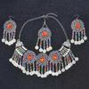 3pcs Indian Afghan Zircon Sets Necklace Earrings Hairbands for Women Boho Ethnic Coins Tassels Colorful Crystal Drop Accessory