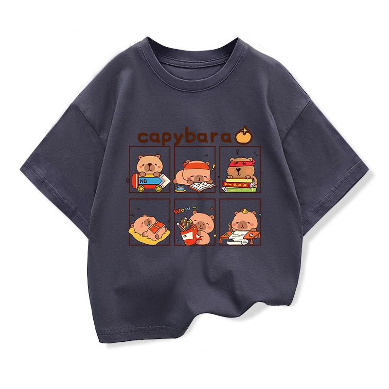 Children Short Sleeved Tees tshirt Cute Capibara Kids Cotton O-neck Casual Tops Loose T-shirt For Summer Teen Boys Clothes