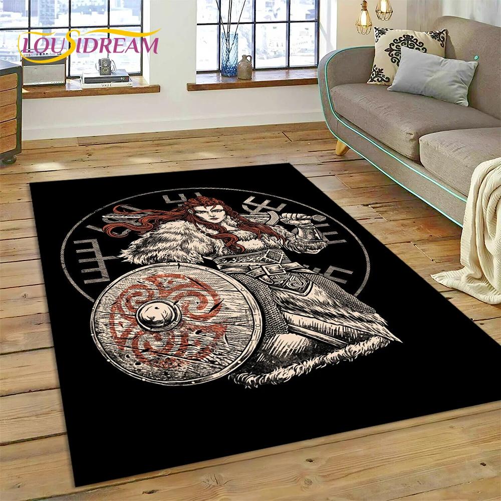 Nordic Mythology Valhalla Viking Odin Cartoon Area Rug Large,Carpet Rug for Living Room Bedroom Sofa Doormat,Kids Play Floor Mat
