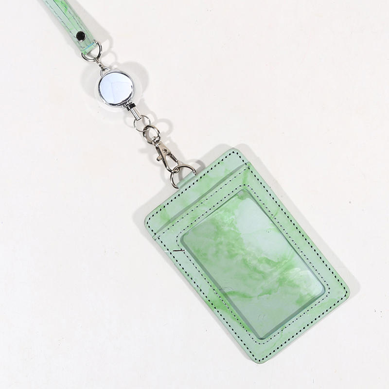 Retractable Lanyard Badge Holder PU Leather ID Card Case with Reel Clip for Work Employee Name Tag Keychain Passport Holder