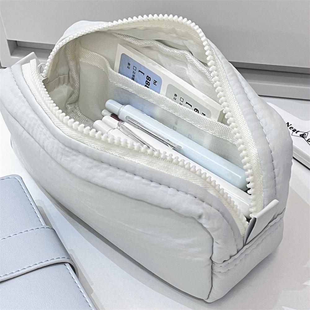 Sea Salt Blue Large Capacity Japanese-Style Pencil Case - Simple, Solid Color Student Stationery Bag