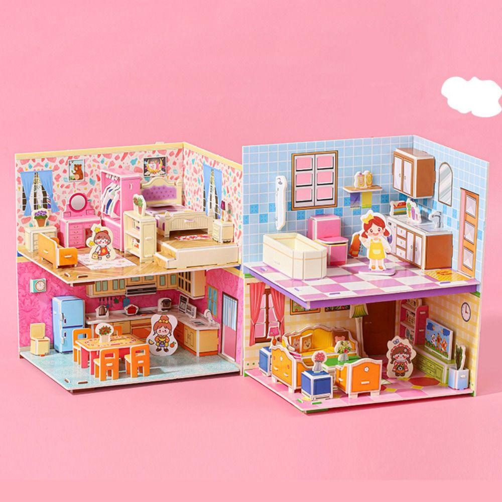 Bedroom 3D Room Cardboard Kitchen Room Model Craft Toys 3D Room Model Puzzle Toys  Children