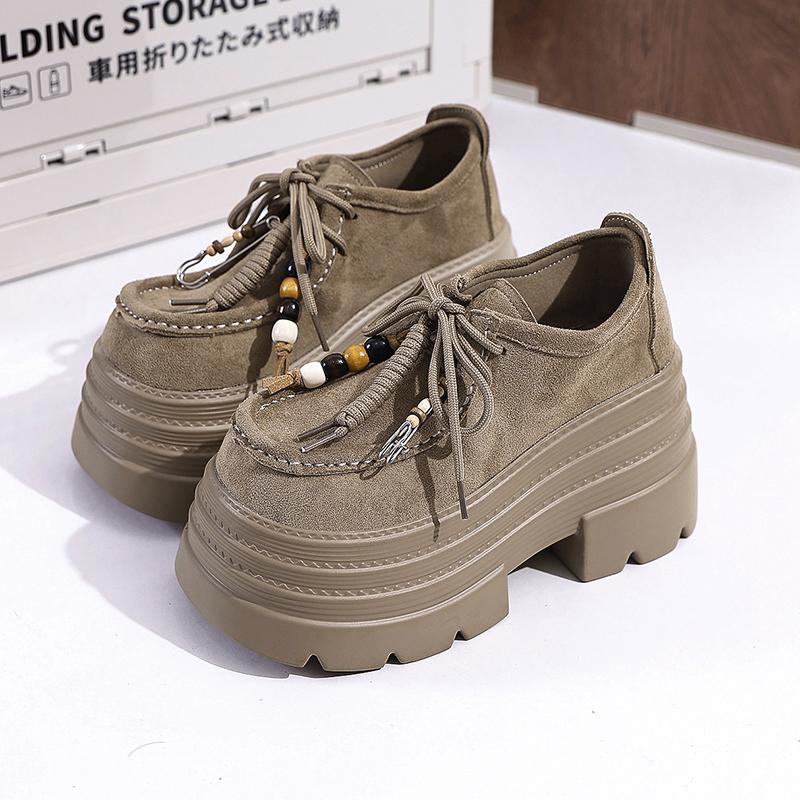 Fashion Designer New Autumn Women Leather Sneakers Pumps 10CM High Platform Lace-up Casual Shoes Thick Sole Walking Shoes Zapatos Mujer