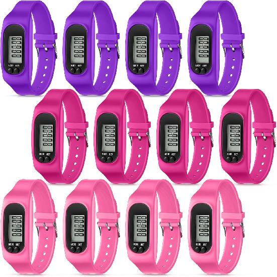 Geyoga 12 Pcs Pedometer for Walking Steps and Miles Pedometer Watch Silicone Steps Tracker Running Pedometer Bracelet Ankle Step Counter for Calorie