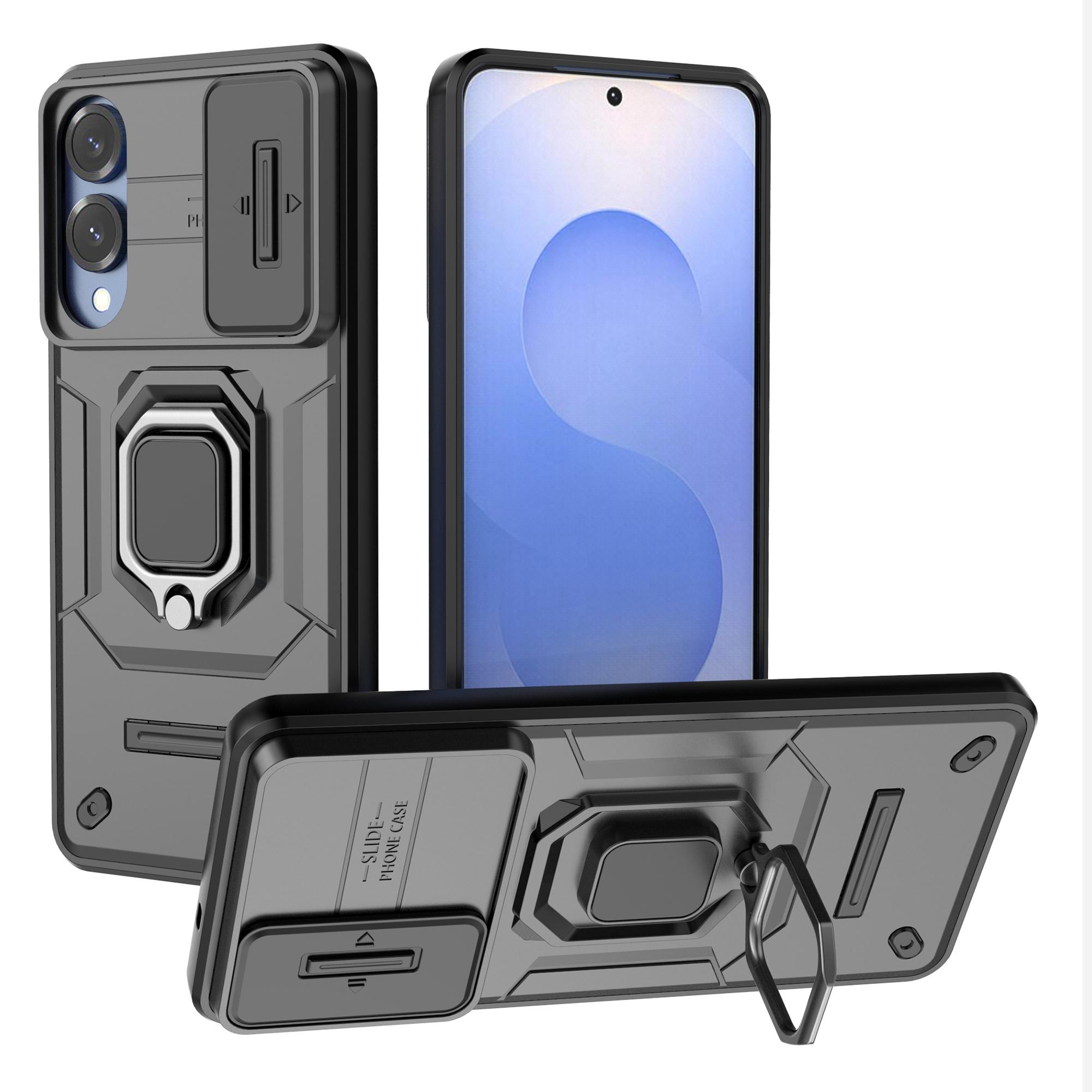 

For Samsung Galaxy S25 Edge Case PC+TPU Kickstand Phone Protector with Lens Cover Black